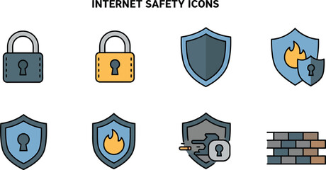Collection Of Flat Design Internet Safety Icons
