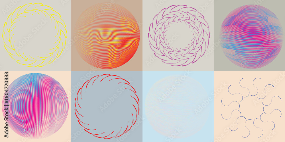 Fototapete lines and dots in circle form .rotate rounded shape vector .rotating dots form a circle .rotating an