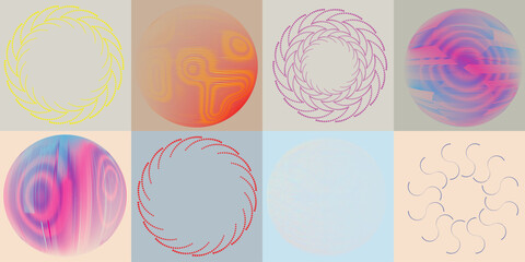 Lines and dots in Circle Form .Rotate rounded shape Vector .Rotating dots form a circle .Rotating and linear design element . Various lines forming round shape . Abstract Geometric line art .
