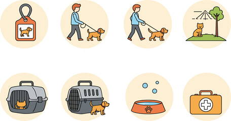 Pet Care And Dog Walking Illustrations In Pastel Circles