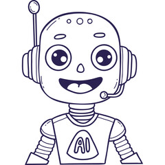 Cute Outline Chatbot Face, Robot, Assistant AI character drawing