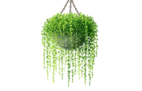 Hanging planter with cascading green foliage