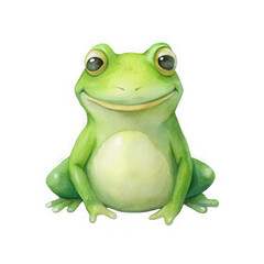 Obraz premium Charming watercolor green frog smiling happily isolated on transparent background