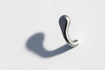 Sleek wall hook casting stylish shadow, isolated on white, abstract interior concept