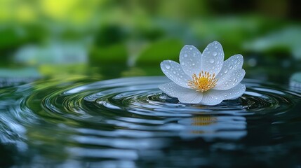 Delicate white water lily on rippled water