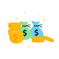Money Bags And Gold Coins Illustration