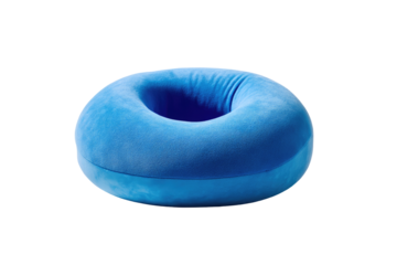 Circular, blue, plush support cushion