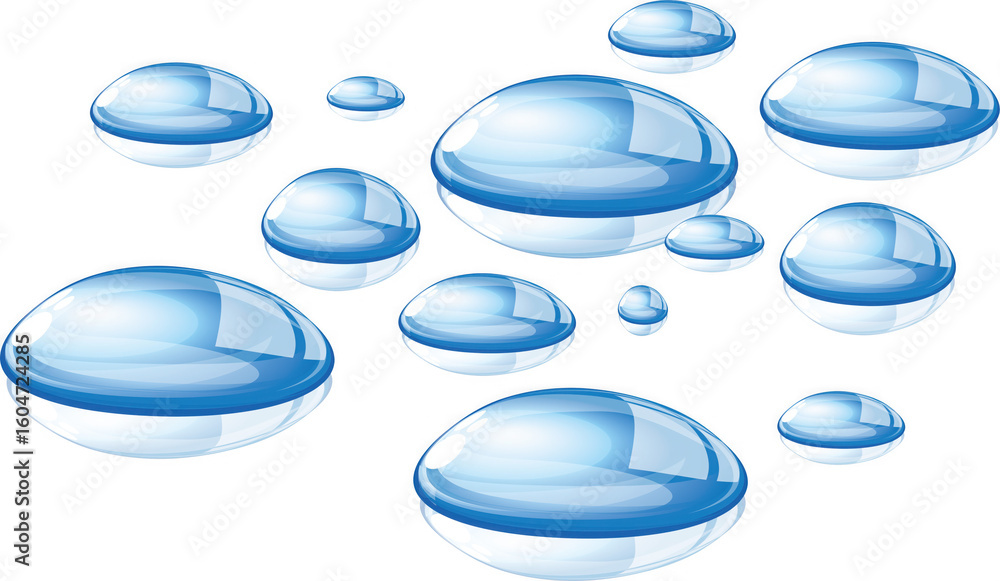 Aufkleber abstract arrangement of shiny blue metallic spheres with reflections floating on a transparent backg