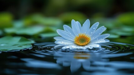Delicate white water lily on still water