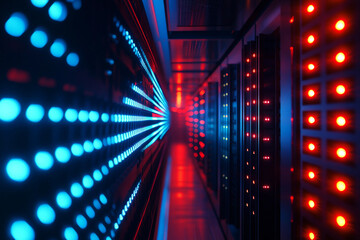 Powerful crypto mining farm with hundreds of graphics cards and neon lights for cryptocurrency blockchain data center generative ai