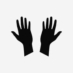 Simple abstract icon of two open black hand silhouettes, symmetrical and minimalistic, perfect for logo, pictogram, tattoo, or graphic design use.