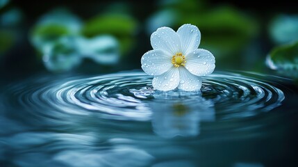 Delicate white flower on rippling water