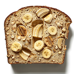 Slice of Whole Grain Bread Topped with Banana Slices and Oats
