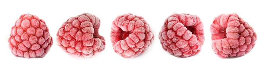 Many frozen raspberries isolated on white, set © New Africa