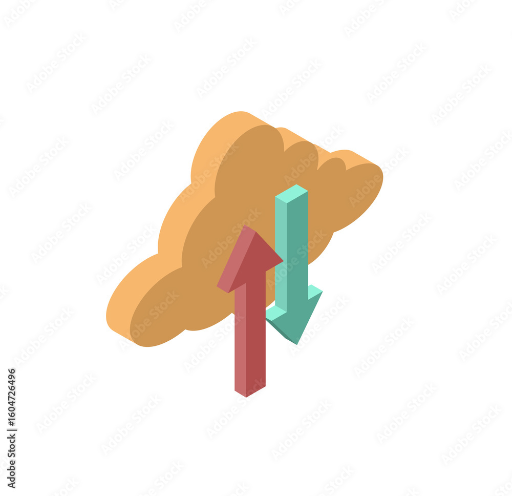 Poster isometric cloud computing data transfer: upload and download arrows