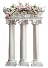 Obraz premium Roman columns decorated with flowers at a wedding architecture pillars white.
