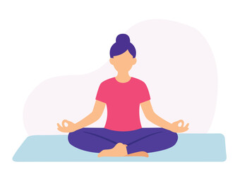 Woman in lotus pose flat yoga vector. Flat vector of yoga lotus position. Minimalist lotus pose yoga design.