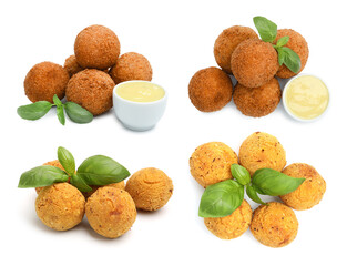 Different fried croquette balls isolated on white, set
