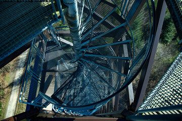 Ascending Through Steel Grids to the Forest Canopy Viewpoint