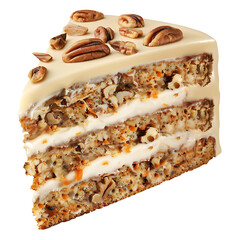 Layered Carrot Cake Slice with Cream Cheese Frosting and Pecan Topping