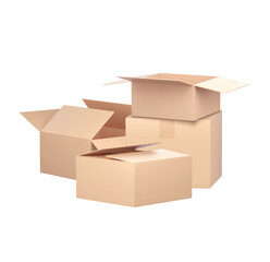 Stack of Beige Cardboard Boxes; Open and Closed; Minimalist Product Packaging Mockup