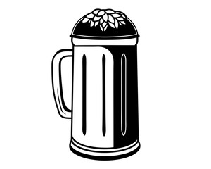 Vintage beer mug with hop design silhouette