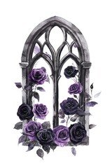 Fototapeta premium Window roses art illustration.