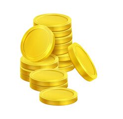 Shiny Golden Coins Stack, Wealth, Prosperity, 3D Render, Isolated on Black Background