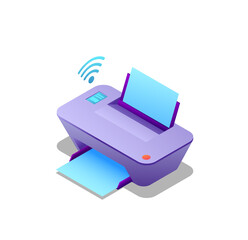 Wireless Modern Isometric Printer; Purple, Blue, and Gradient Design; Technology Concept