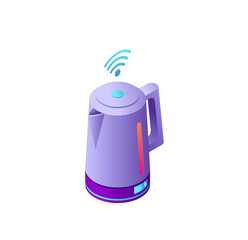 Smart Kettle: Isometric Illustration, Purple, Modern, Wireless, Technology, Kitchen Appliance, Futuristic Design, Clean Lines, Vibrant Colors