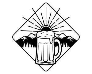 Beer mug mountains sunrise diamond silhouette