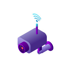 Isometric Wireless Security Camera Icon; Modern Purple Gradient Design
