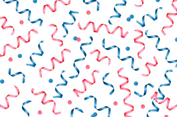 Colorful serpentine streamers and confetti falling against white background