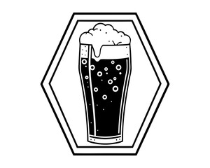 Glass of beer silhouette inside hexagon outline