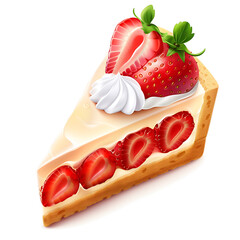 Delicious Slice of Strawberry Cream Cake with Fresh Berries and Whipped Topping