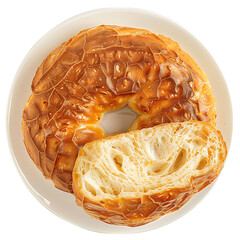 Golden Glazed Bagel with Cross-Section on White Plate