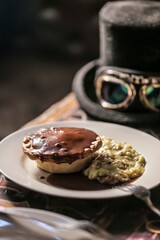 Steampunk-Themed Meat Pie with Mashed Potatoes and Skull Deco