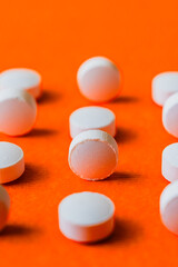  Lots of different pills on a bright background. Medical drug. Medicine. Medical background