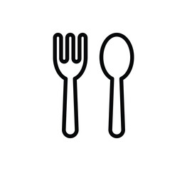 Simple Outline of a Fork and Spoon for Food and Dining Concepts