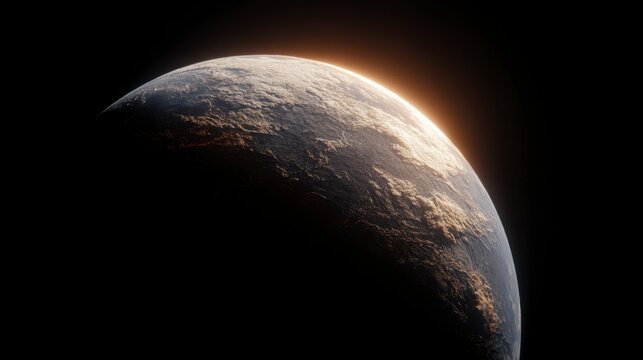 Surface of a tidally locked planet, sharp lighting contrast between day and night hemispheres