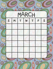 Vertical Perpetual Calendar Template with Exclusive Pattern – 8.5x11 inch Undated Monthly Layout