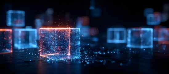Modern neon Digital Abstract: Vibrant Graphics and Network Connectionsม Technology background. Web design illustration.