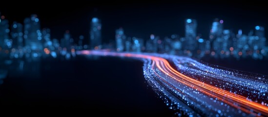 Modern neon Digital Abstract: Vibrant Graphics and Network Connectionsม Technology background. Web design illustration.
