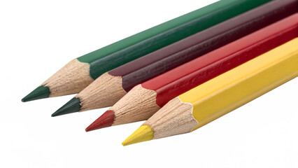 Naklejka premium Four Sharpened Colored Pencils – Green, Black, Red, and Yellow Tips on Transparent Background