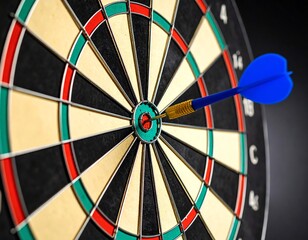 Dartboard with a blue dart in the bullseye (1)