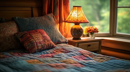Cozy Bedroom Interior Warm Light Home.