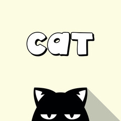 Square black cat postcard. Black cute cat postcard