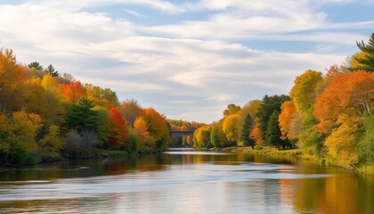 Obraz premium Scenic Fox River in Appleton, Wisconsin, autumn foliage, red, water