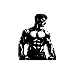 Fototapeta premium Muscular Boxer in Dramatic Black and White Illustration Ready to Fight.
