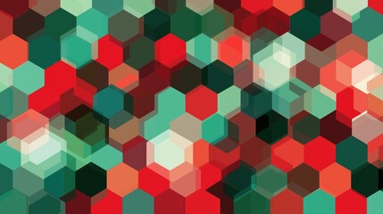 Colorful hexagonal pattern with overlapping shapes in red, green, and teal tones creating modern geometric design with clean lines and flat style
